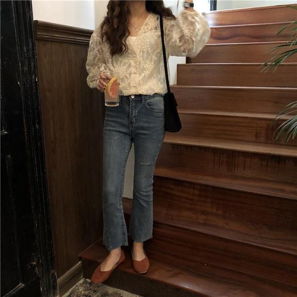 Vネックフワラーシアーシャツ 3451-画像3-韓国ファッション通販POPREA［ポップリア］