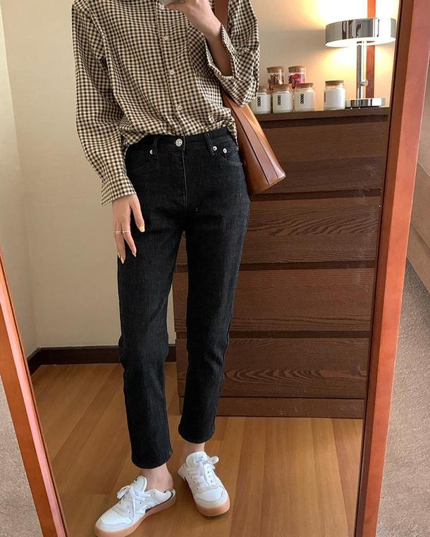 ブラックデニムストレートパンツ 4029-画像3-韓国ファッション通販POPREA［ポップリア］