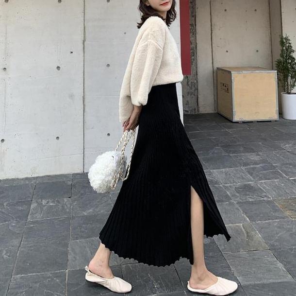 サイドスリットプリーツニットスカート 3901-画像3-韓国ファッション通販POPREA［ポップリア］