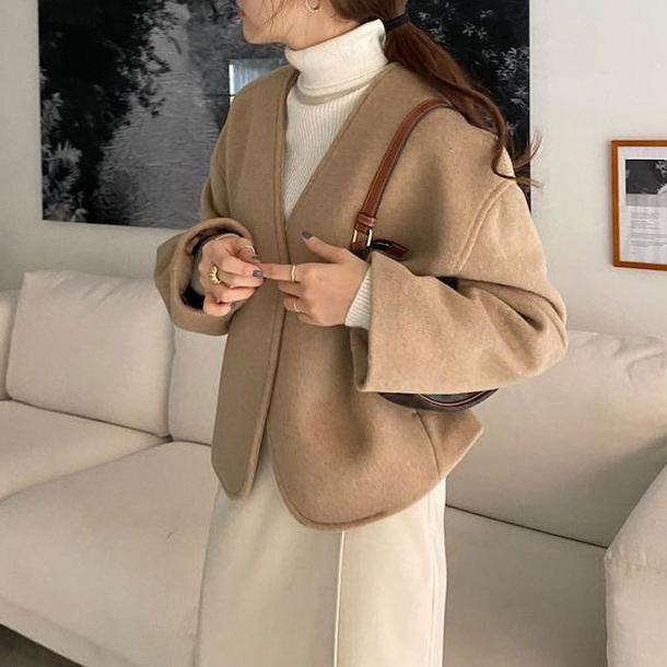 Vネックフレンチコート 4333-画像3-韓国ファッション通販POPREA［ポップリア］