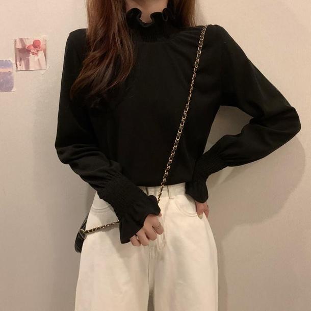 フリルフレアスリーブシャツ 4221-画像3-韓国ファッション通販POPREA［ポップリア］