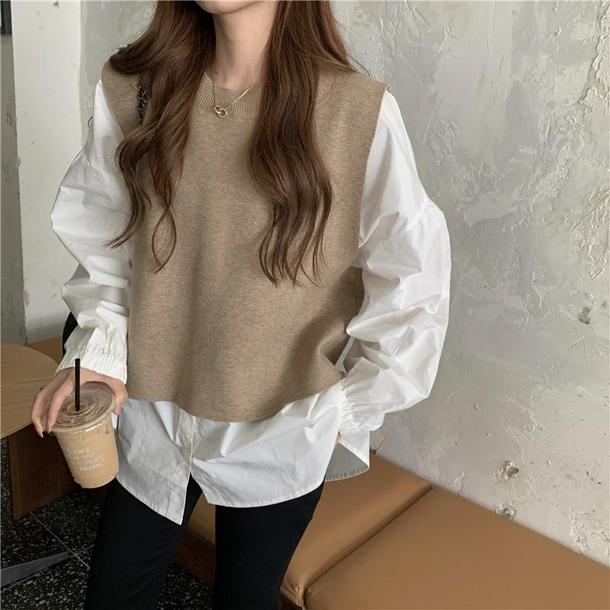 ニットベスト&袖コンシャスブラウス 4270-画像3-韓国ファッション通販POPREA［ポップリア］