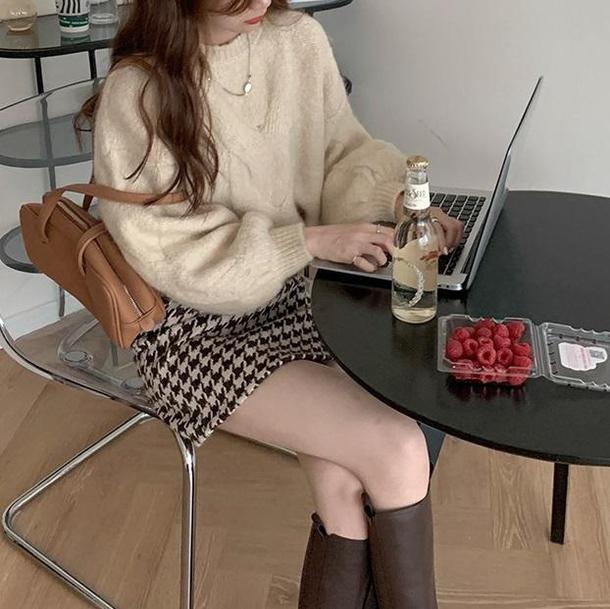ミニスカート　千鳥格子　レディース　カジュアル　韓国6 千鳥柄ミニスカート 韓国ファッション ツイードジャケット[品番