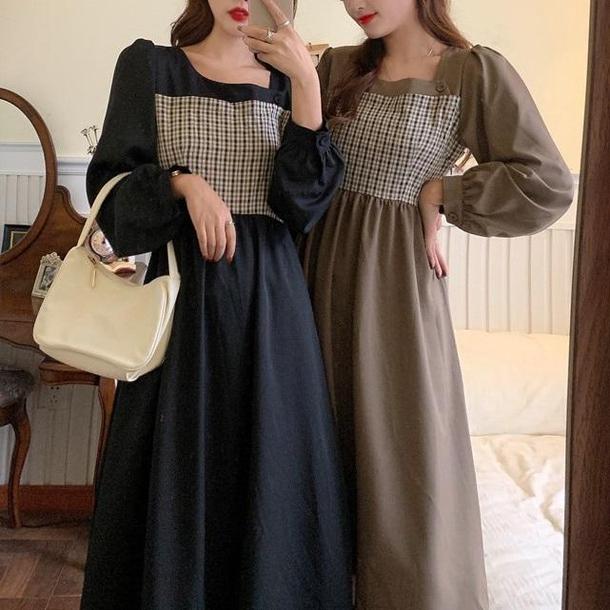 レトロチェックレイヤード風ワンピース 4337-画像3-韓国ファッション通販POPREA［ポップリア］