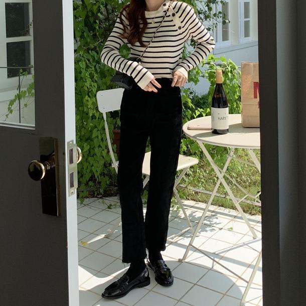 ショルダーボタンボーダーニット 4280-画像3-韓国ファッション通販POPREA［ポップリア］