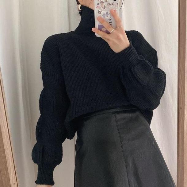 バブルスリーブショートニット 4115-画像3-韓国ファッション通販POPREA［ポップリア］