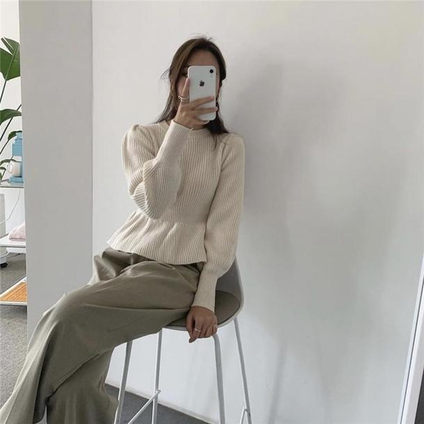 ペプラムシルエットニット4271-画像3-韓国ファッション通販POPREA［ポップリア］