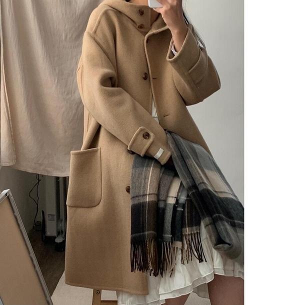 フーディウールロングコート 4068-画像3-韓国ファッション通販POPREA［ポップリア］