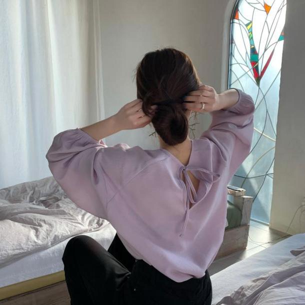 ラウンドネックランタンスリーブトップス 4444-画像3-韓国ファッション通販POPREA［ポップリア］