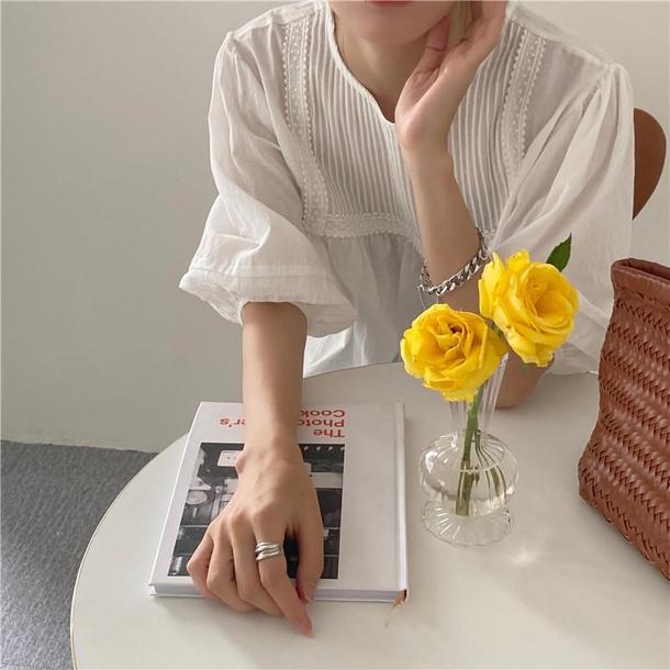 ラウンドネックプリーツブラウス 4534-画像3-韓国ファッション通販POPREA［ポップリア］