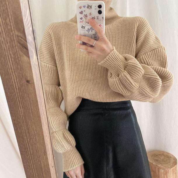 バブルスリーブショートニット 4115-画像4-韓国ファッション通販POPREA［ポップリア］