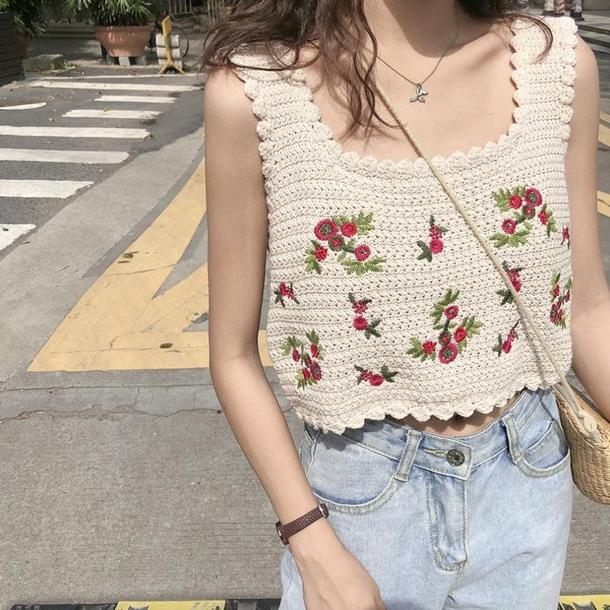 刺繍ニットビスチェ 4464-画像4-韓国ファッション通販POPREA［ポップリア］