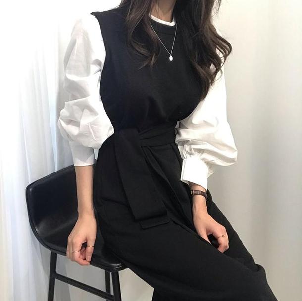 ウエストストラップレイヤード風ワンピ 3785-画像4-韓国ファッション通販POPREA［ポップリア］