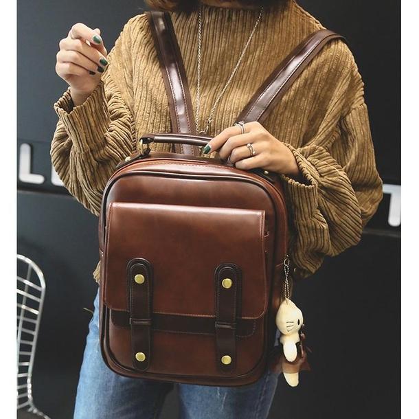 レザー調レトロリュック 4179-画像4-韓国ファッション通販POPREA［ポップリア］