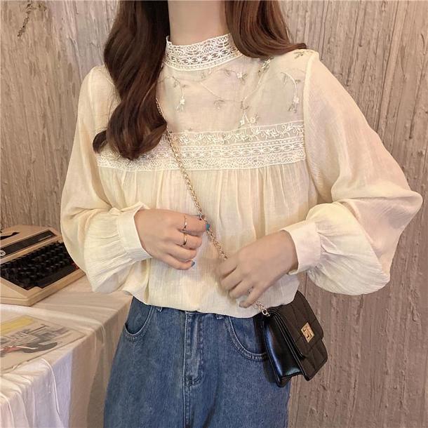 花刺繍のレース襟長袖トップ 4366-画像4-韓国ファッション通販POPREA［ポップリア］