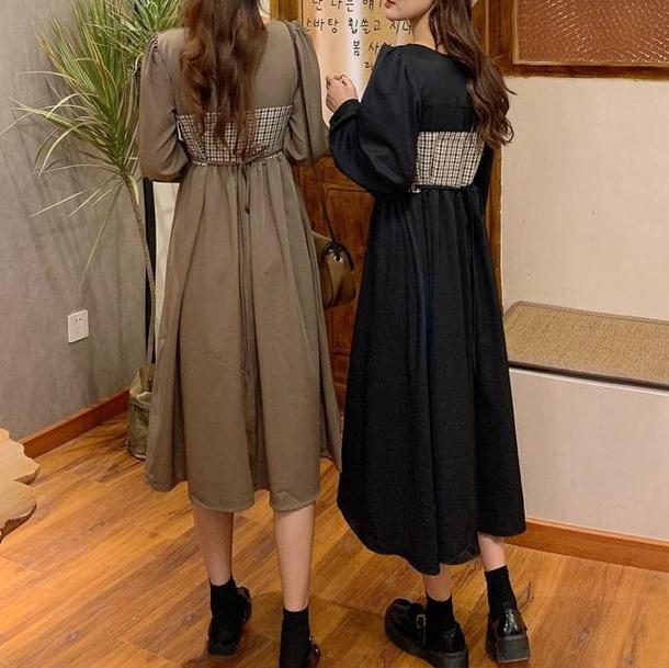 レトロチェックレイヤード風ワンピース 4337-画像4-韓国ファッション通販POPREA［ポップリア］