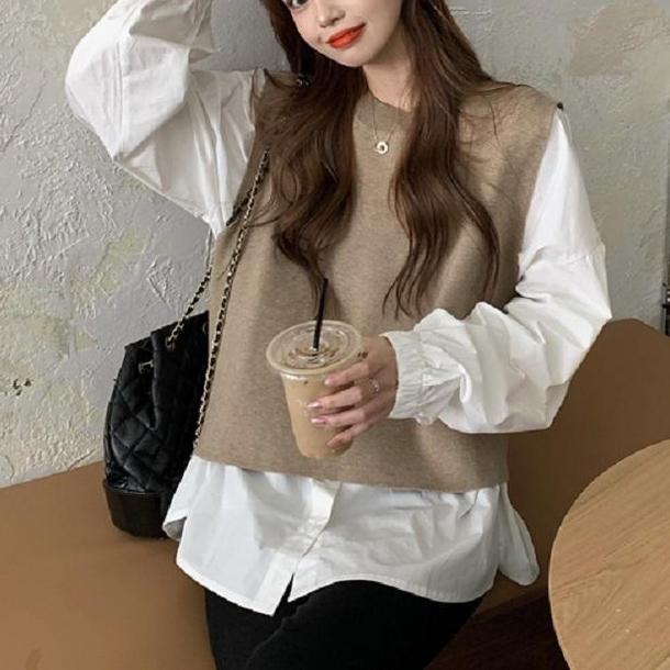 ニットベスト&袖コンシャスブラウス 4270-画像4-韓国ファッション通販POPREA［ポップリア］