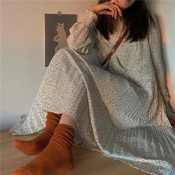 レトロシフォン細プリーツワンピース 3247-画像4-韓国ファッション通販POPREA［ポップリア］