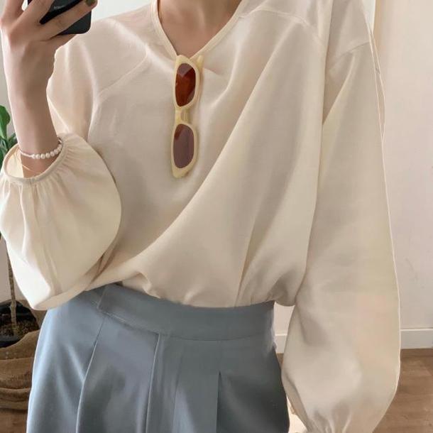 ラウンドネックランタンスリーブトップス 4444-画像4-韓国ファッション通販POPREA［ポップリア］