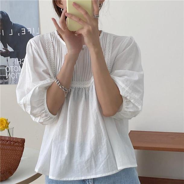 ラウンドネックプリーツブラウス 4534-画像4-韓国ファッション通販POPREA［ポップリア］