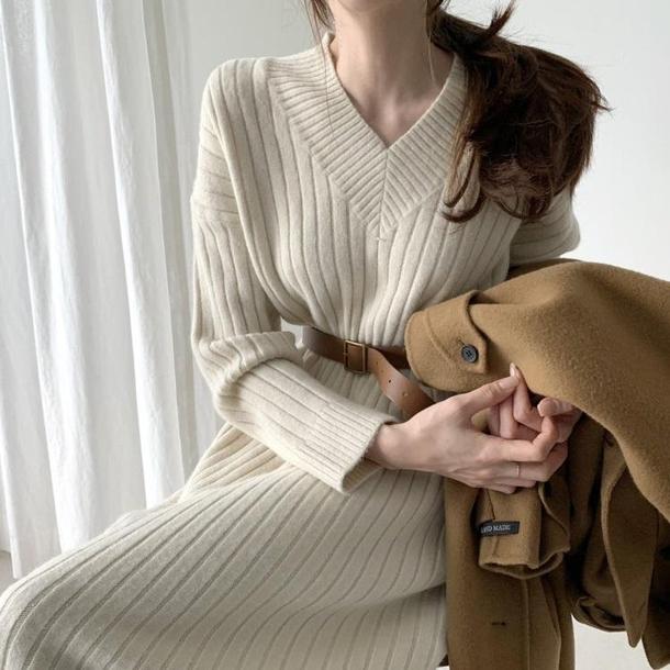 Vネックストレートニットワンピ 4166-画像4-韓国ファッション通販POPREA［ポップリア］