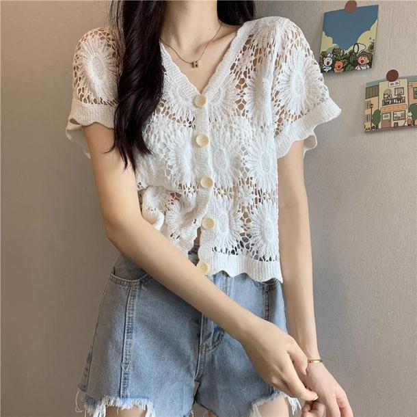 ビックフラワー刺繍カーディガン 4521-画像4-韓国ファッション通販POPREA［ポップリア］