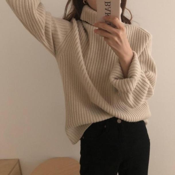 ハイネックルーズリブニット 4100-画像4-韓国ファッション通販POPREA［ポップリア］