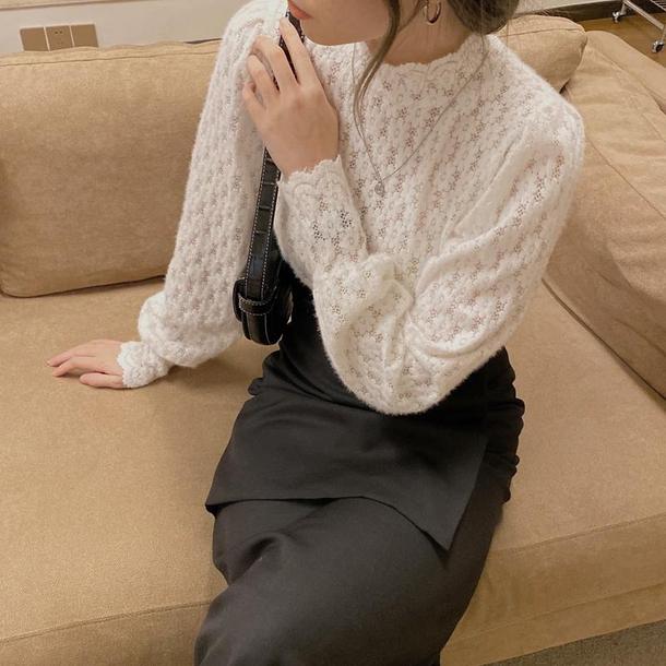 ハイカラーレーストップス 4112-画像4-韓国ファッション通販POPREA［ポップリア］