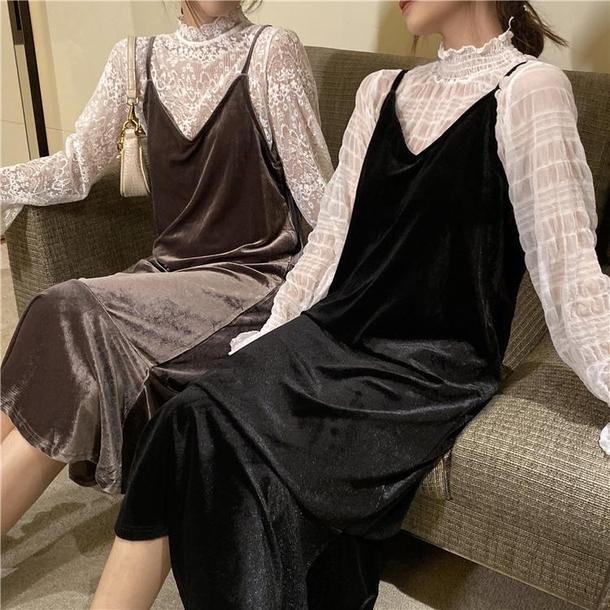 ベロアマーメイドキャミワンピ 4085-画像5-韓国ファッション通販POPREA［ポップリア］