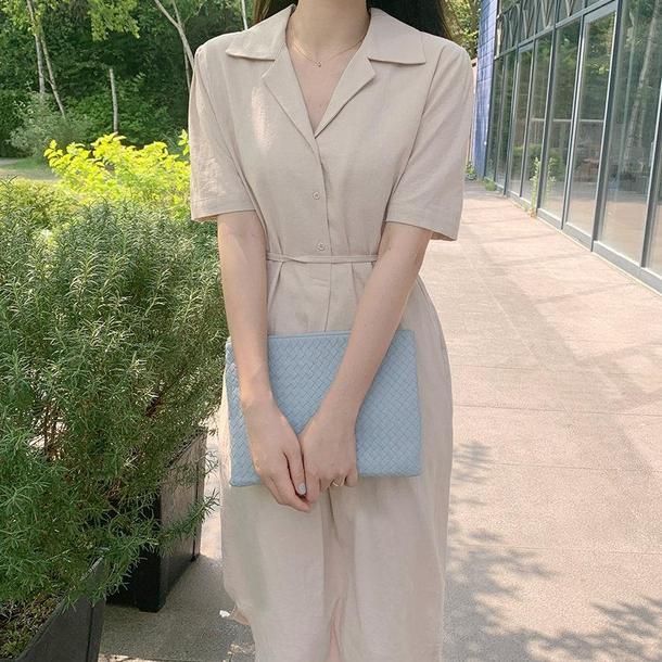 オープンカラーワンピース 4535-画像5-韓国ファッション通販POPREA［ポップリア］