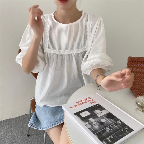 ラウンドネックプリーツブラウス 4534-画像5-韓国ファッション通販POPREA［ポップリア］