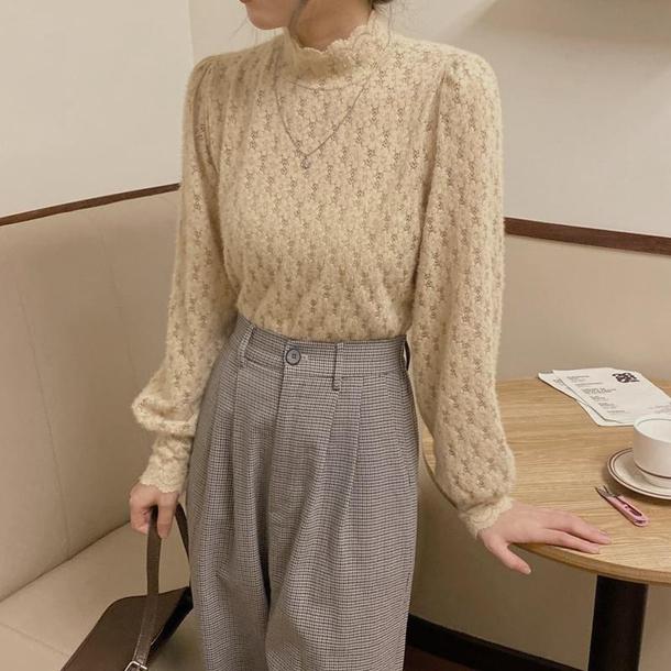 ハイカラーレーストップス 4112-画像5-韓国ファッション通販POPREA［ポップリア］