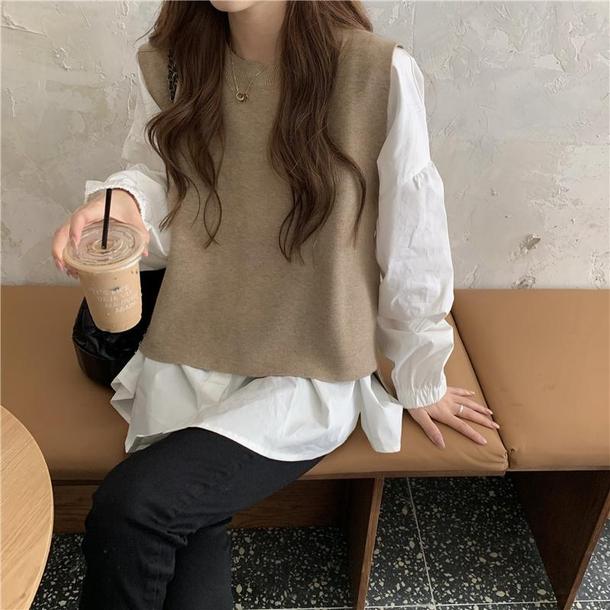 ニットベスト&袖コンシャスブラウス 4270-画像5-韓国ファッション通販POPREA［ポップリア］