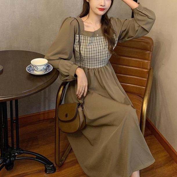 レトロチェックレイヤード風ワンピース 4337-画像5-韓国ファッション通販POPREA［ポップリア］