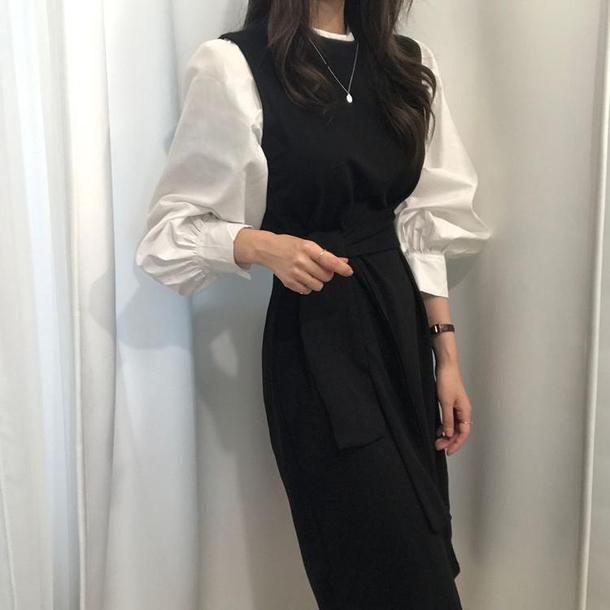 ウエストストラップレイヤード風ワンピ 3785-画像5-韓国ファッション通販POPREA［ポップリア］