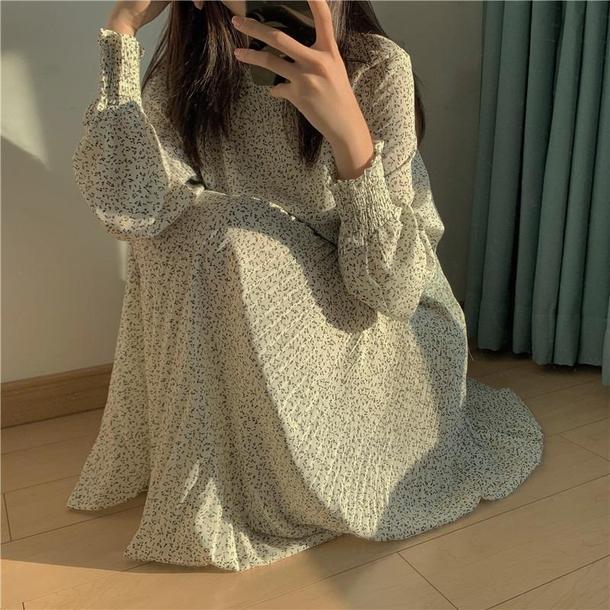 レトロシフォン細プリーツワンピース 3247-画像5-韓国ファッション通販POPREA［ポップリア］