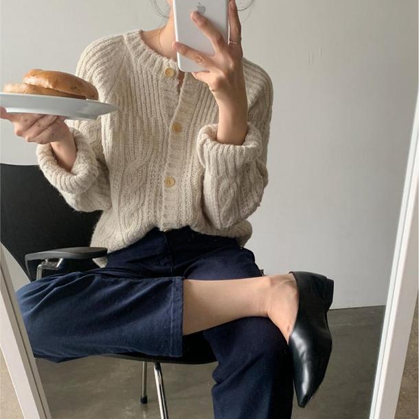 ラウンドネックウォームツイストカーディガン 4279-画像5-韓国ファッション通販POPREA［ポップリア］