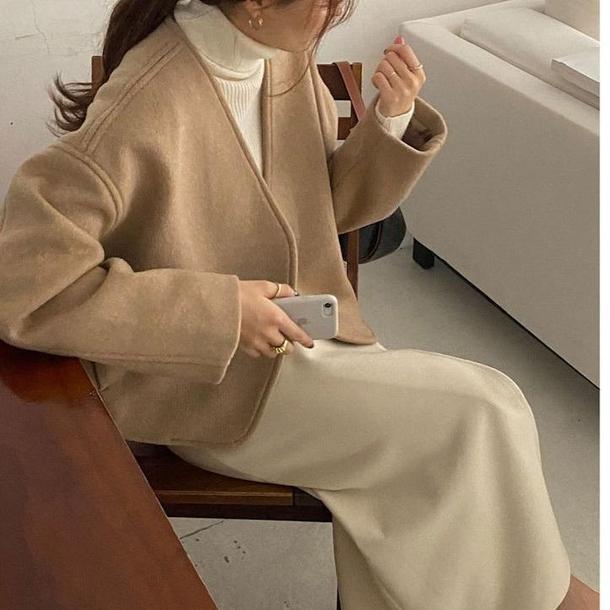 Vネックフレンチコート 4333-画像5-韓国ファッション通販POPREA［ポップリア］