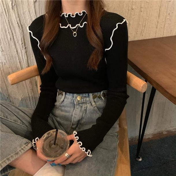 ハーフハイネックフリルニット 4141-画像5-韓国ファッション通販POPREA［ポップリア］