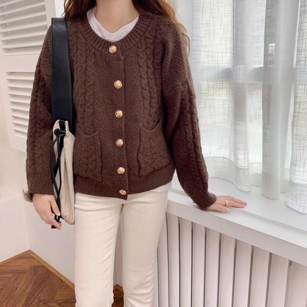 ニットラウンドネックカーディガン 4055-画像5-韓国ファッション通販POPREA［ポップリア］