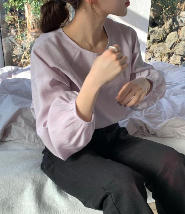 ラウンドネックランタンスリーブトップス 4444-画像5-韓国ファッション通販POPREA［ポップリア］