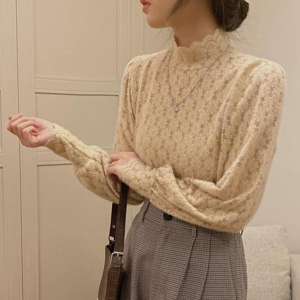 ハイカラーレーストップス 4112-画像6-韓国ファッション通販POPREA［ポップリア］