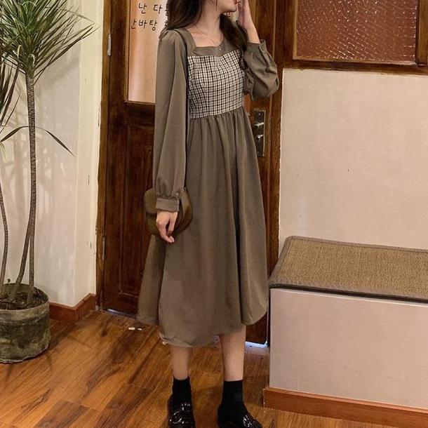 レトロチェックレイヤード風ワンピース 4337-画像6-韓国ファッション通販POPREA［ポップリア］