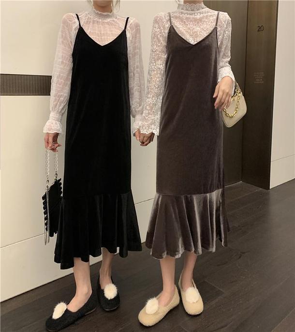 ベロアマーメイドキャミワンピ 4085-画像6-韓国ファッション通販POPREA［ポップリア］