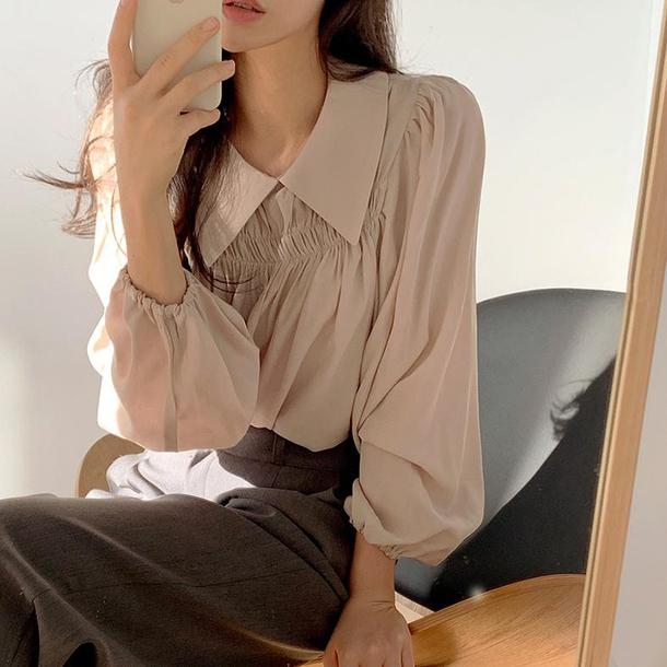 シフォン長袖プリーツシャツ 4395-画像6-韓国ファッション通販POPREA［ポップリア］