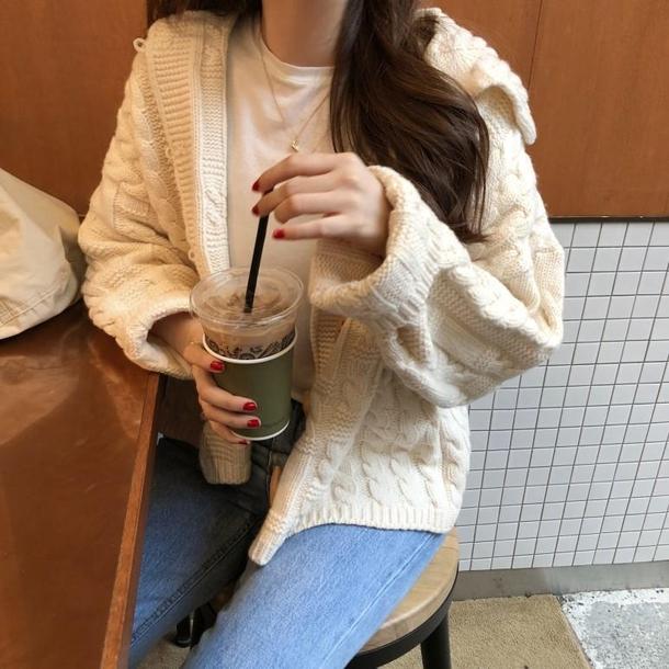 ケーブル編みニットジャケット 3868-画像6-韓国ファッション通販POPREA［ポップリア］