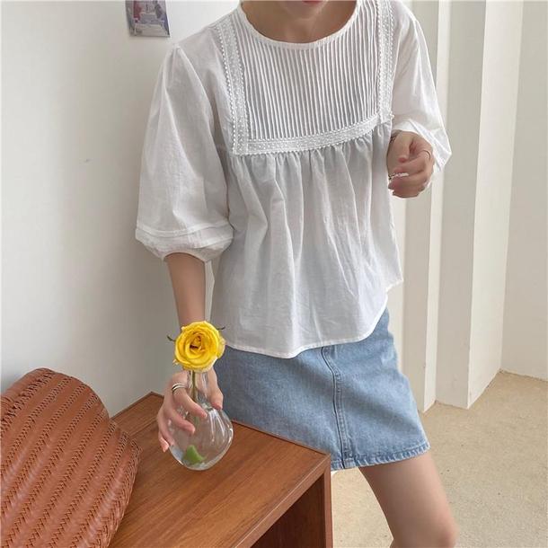 ラウンドネックプリーツブラウス 4534-画像6-韓国ファッション通販POPREA［ポップリア］