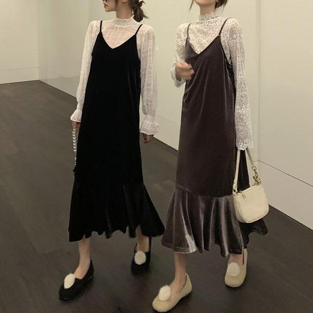 ベロアマーメイドキャミワンピ 4085-画像7-韓国ファッション通販POPREA［ポップリア］