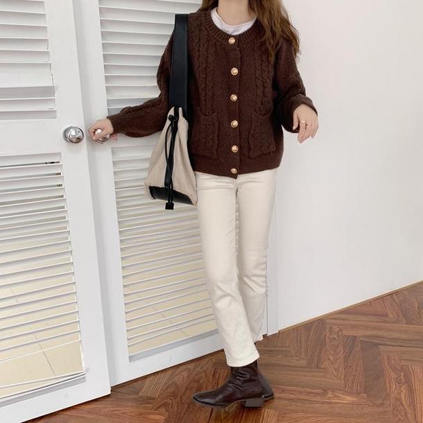 ニットラウンドネックカーディガン 4055-画像7-韓国ファッション通販POPREA［ポップリア］