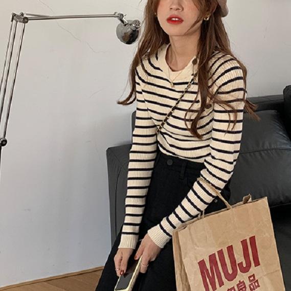 ショルダーボタンボーダーニット 4280-画像7-韓国ファッション通販POPREA［ポップリア］